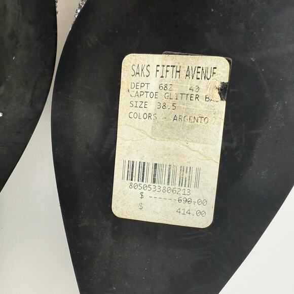 Prada Glitter Ballerina Flats Pointed Cap Toe Silver/Black Shoes 38.5 (US 8.5) - Picture 13 of 15